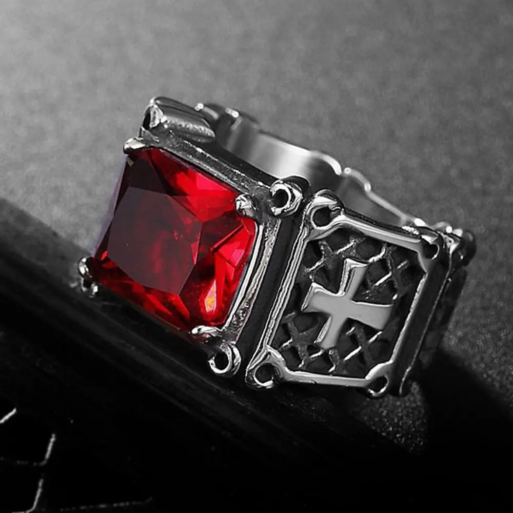 Cushion Gemstone Cross Stainless Steel Ring