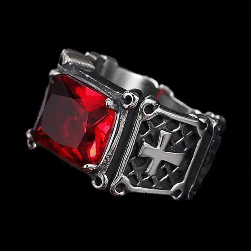 Cushion Gemstone Cross Stainless Steel Ring