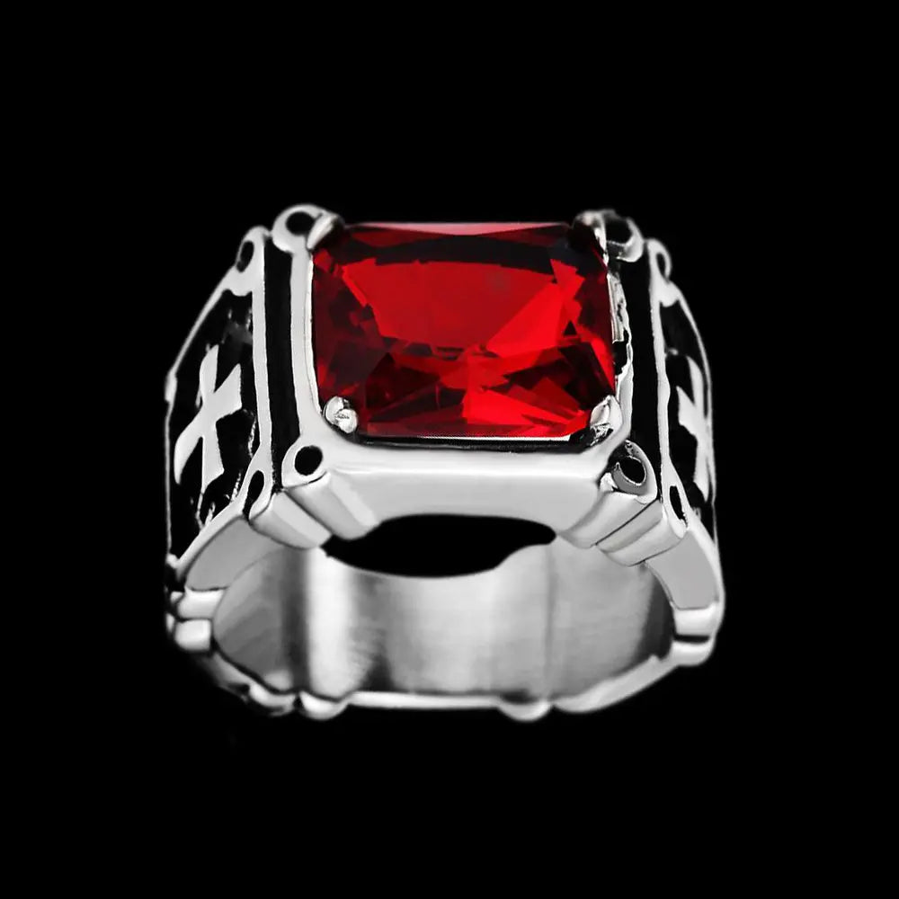 Cushion Gemstone Cross Stainless Steel Ring