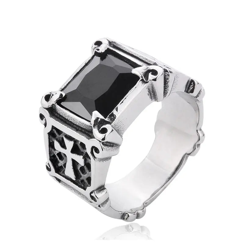 Cushion Gemstone Cross Stainless Steel Ring