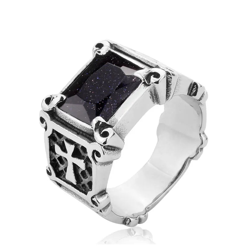 Cushion Gemstone Cross Stainless Steel Ring