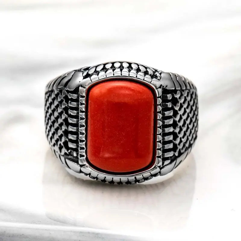 Cushion Ruby Stainless Steel Ring