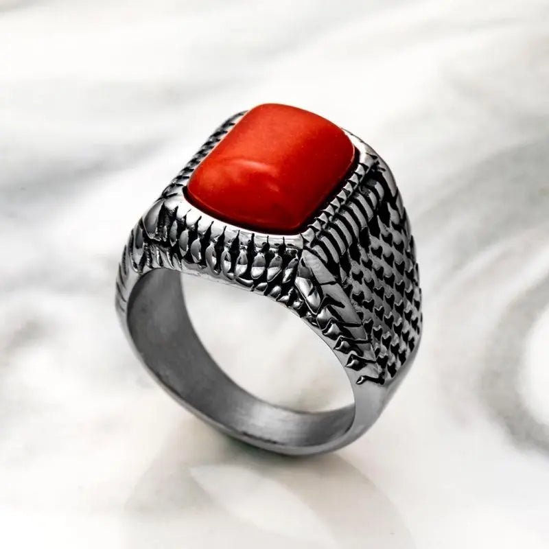 Cushion Ruby Stainless Steel Ring