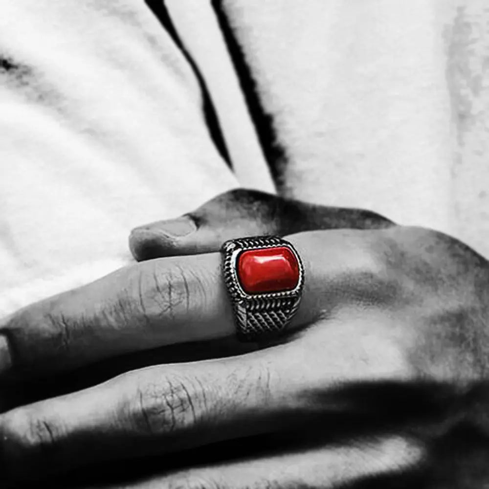 Cushion Ruby Stainless Steel Ring