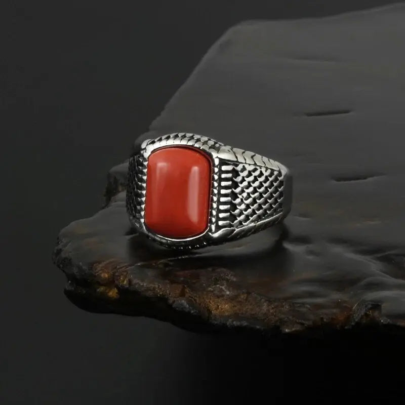 Cushion Ruby Stainless Steel Ring