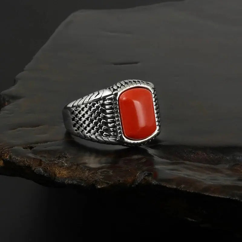 Cushion Ruby Stainless Steel Ring