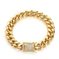 Cylindrical Stone Inlaid Open-Box Clasp Cuban Chain-Gold