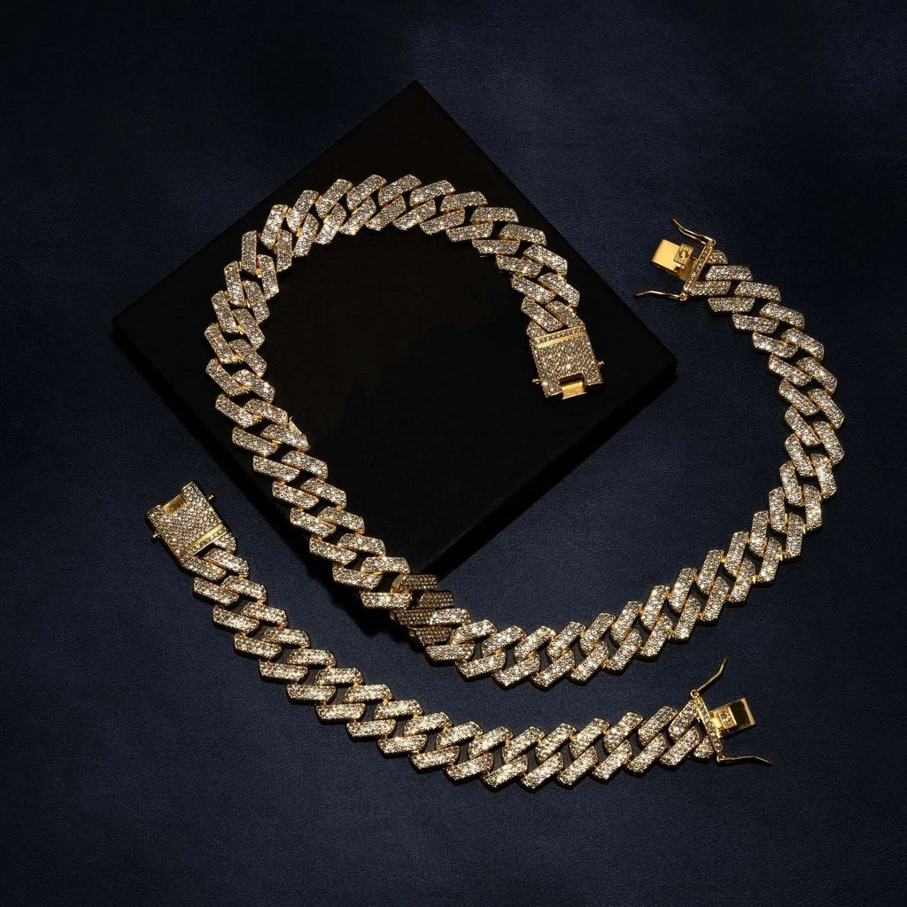 18mm Prong Set Cuban Chain & Bracelet Bundle