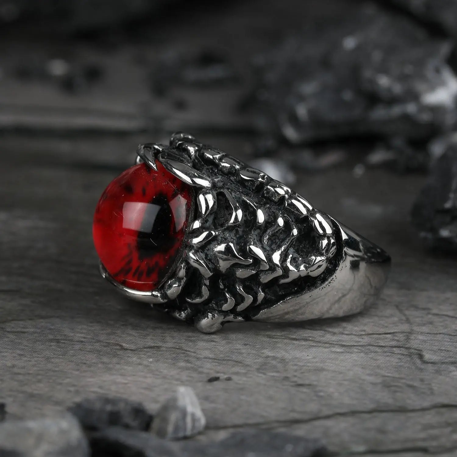 Devil's Eye Ruby Stainless Steel Ring
