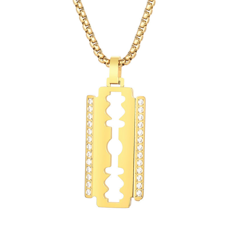 Diamond Hip Hop Stainless Steel Blade Pendant with Chain