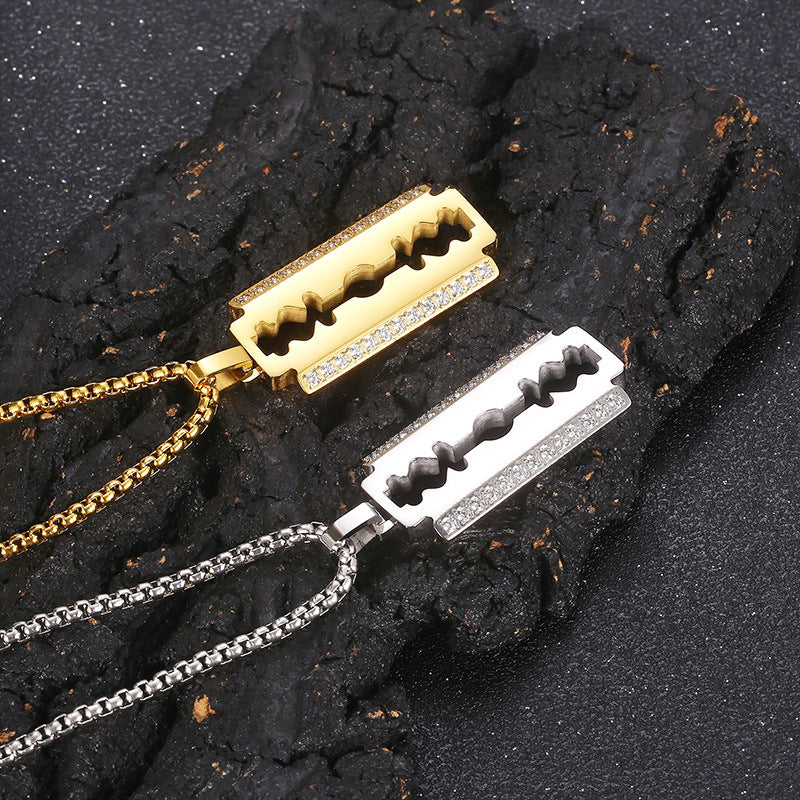 Diamond Hip Hop Stainless Steel Blade Pendant with Chain