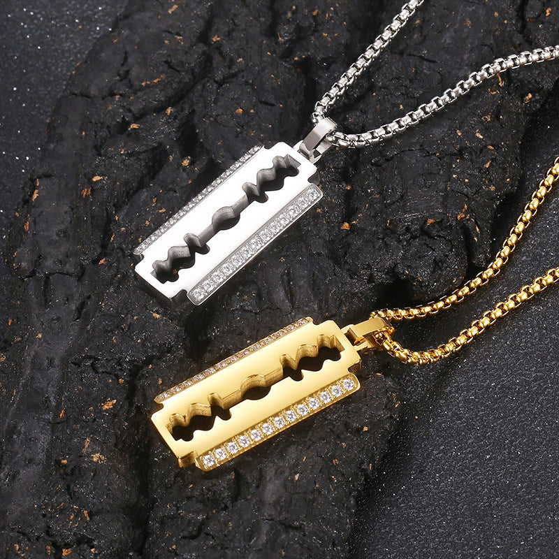 Diamond Hip Hop Stainless Steel Blade Pendant with Chain