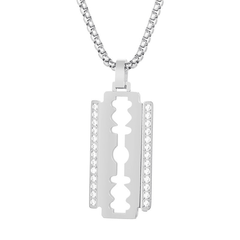Diamond Hip Hop Stainless Steel Blade Pendant with Chain