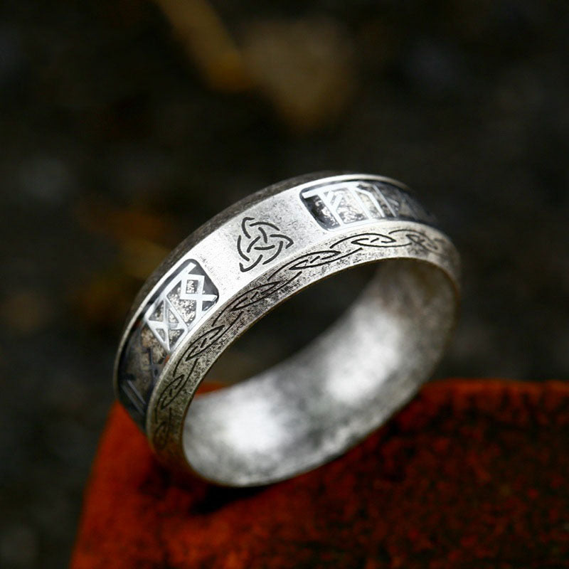 Viking Letters Distressed Stainless Steel Ring