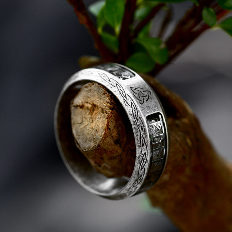 Viking Letters Distressed Stainless Steel Ring