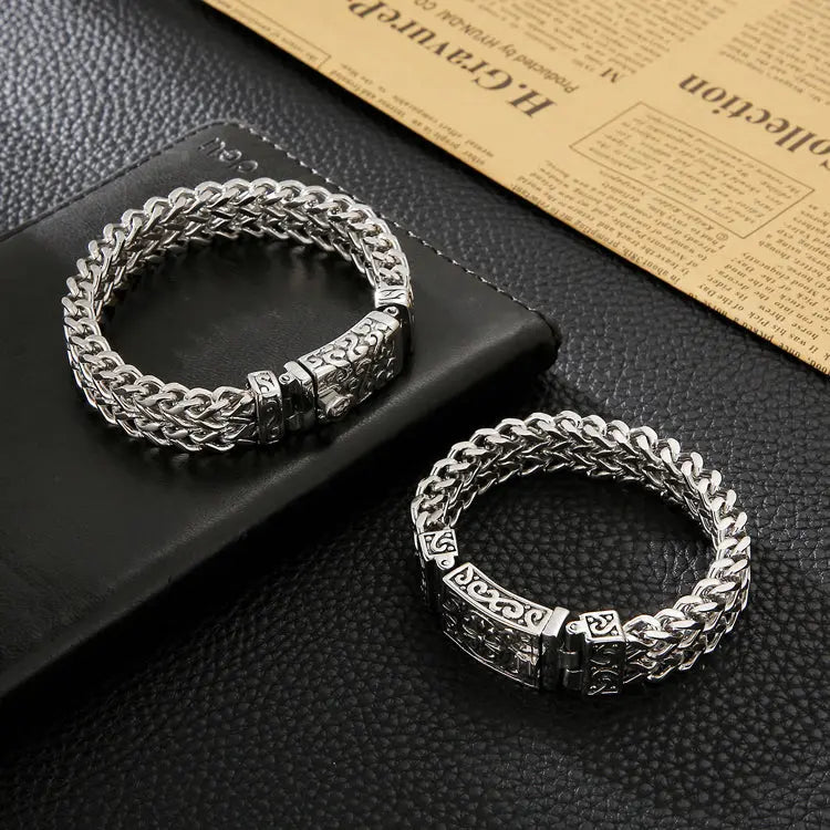 Double Layer Wheat Link Stainless Steel Bracelet