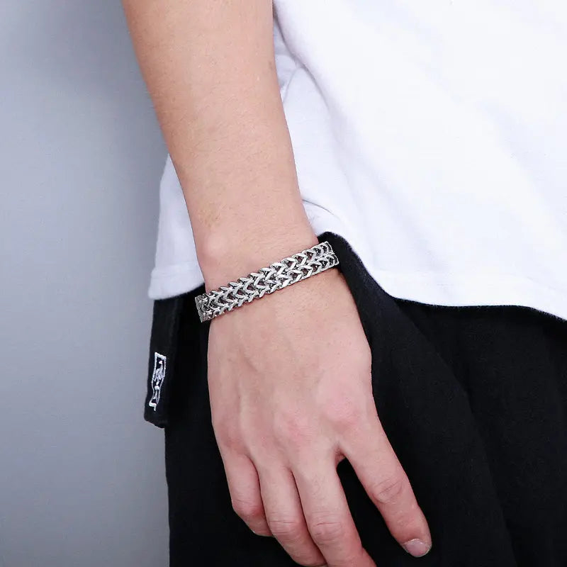 Double Layer Wheat Link Stainless Steel Bracelet