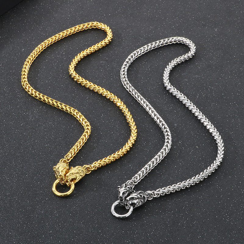 Double Dragon Skull Spine Titanium Steel Men's Necklace