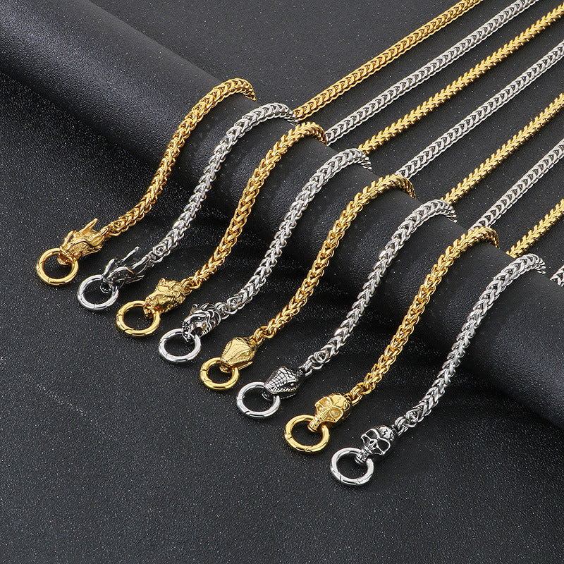 Double Dragon Skull Spine Titanium Steel Men's Necklace