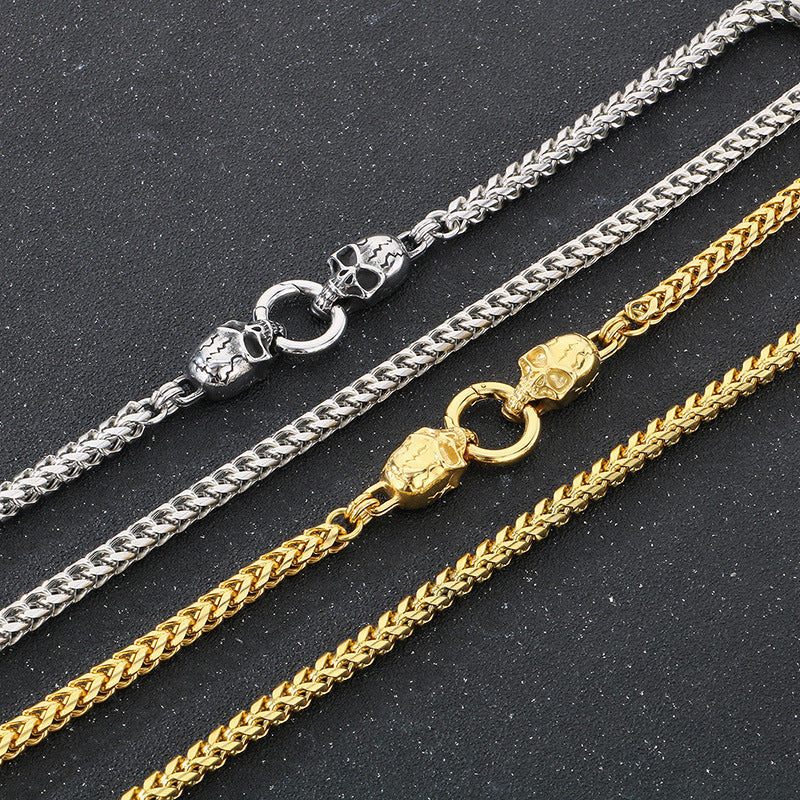 Double Dragon Skull Spine Titanium Steel Men's Necklace