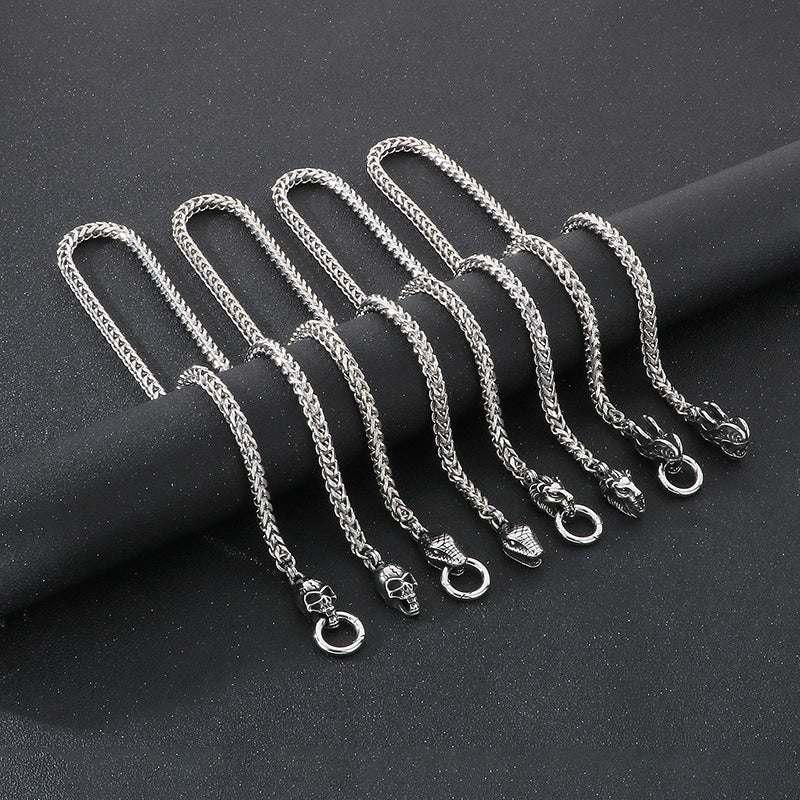 Double Dragon Skull Spine Titanium Steel Men's Necklace