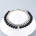 Double Layer Black Onyx Beaded Cuban Chain Bracelet