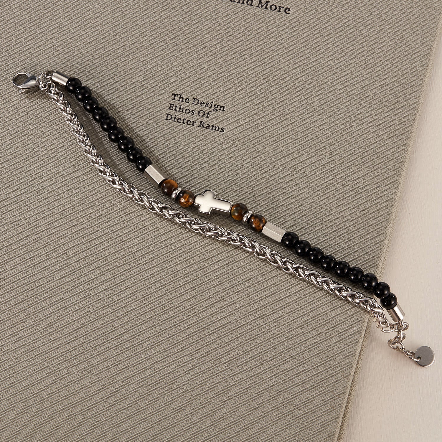 Double Layer Tiger Eye Stone Cross Bracelet
