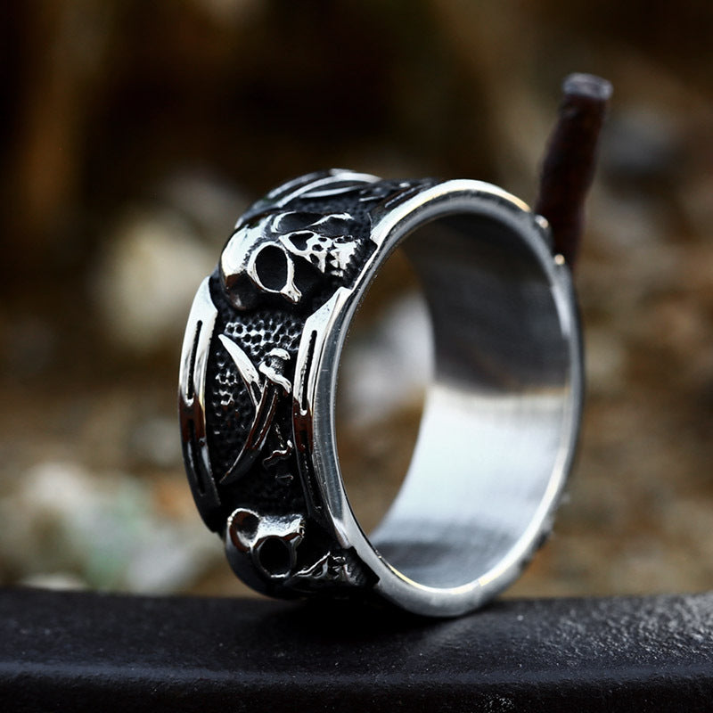 Double Scythe Skull Stainless Steel Ring