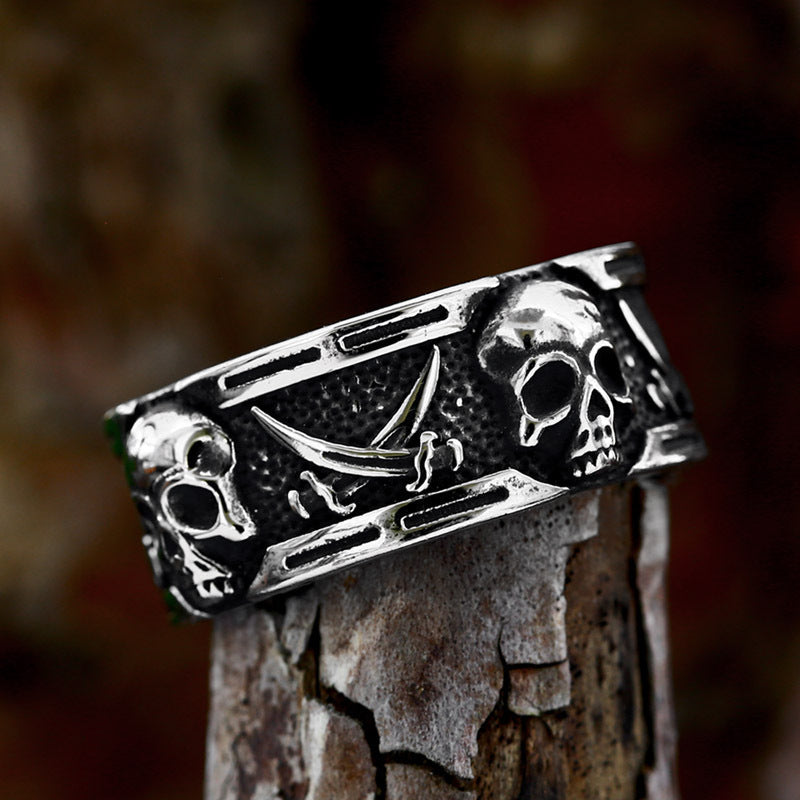 Double Scythe Skull Stainless Steel Ring