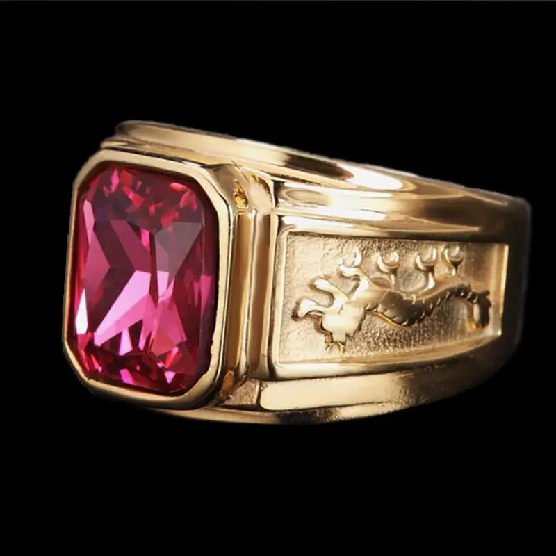 Dual Eastern Dragon Golden Band Gemstone Ring