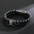 Dual Layer Turquoise Bead Leather Cross Bracelet
