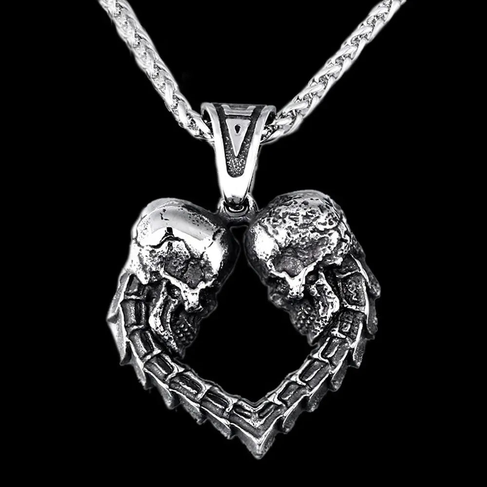 Dual Skulls Heart Shaped Pendant