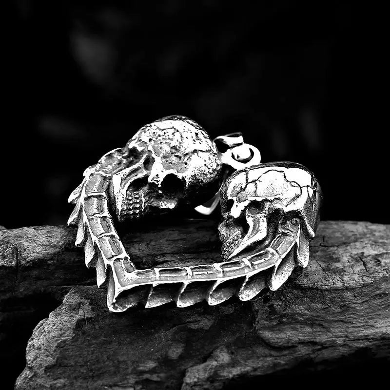 Dual Skulls Heart Shaped Pendant