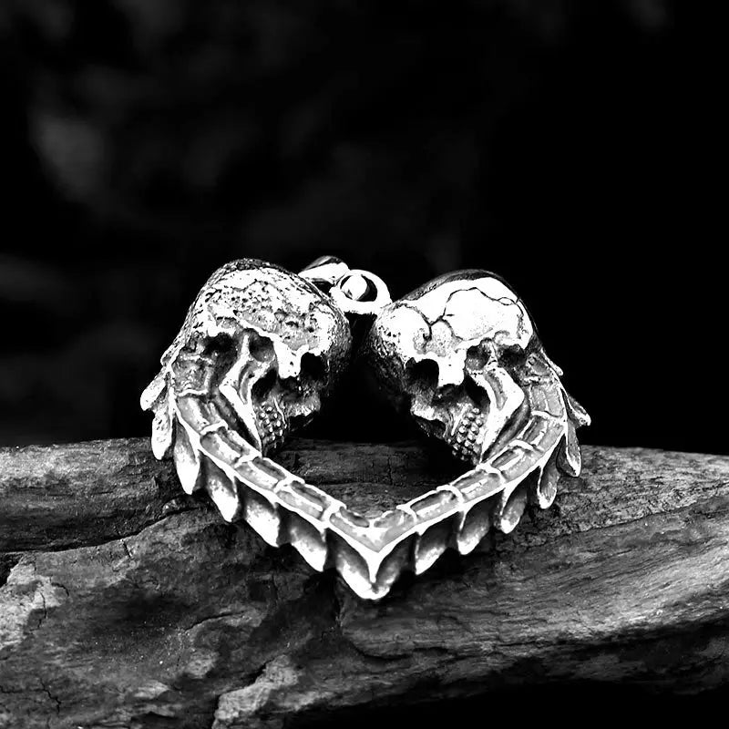 Dual Skulls Heart Shaped Pendant