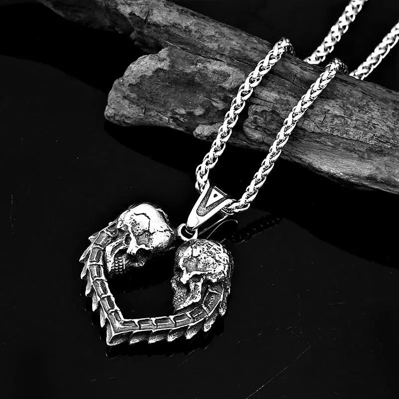 Dual Skulls Heart Shaped Pendant