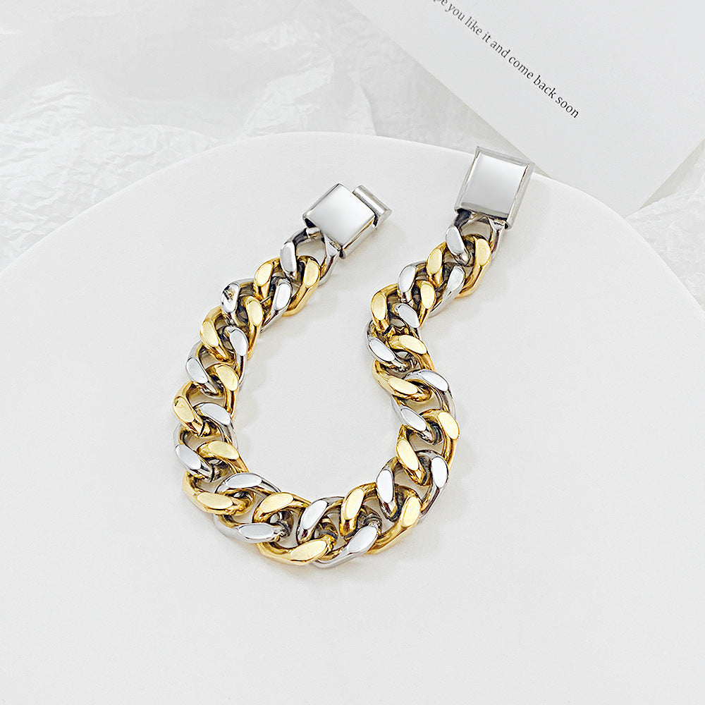 Dual-Tone Thick Snake Bone Chain Bracelet