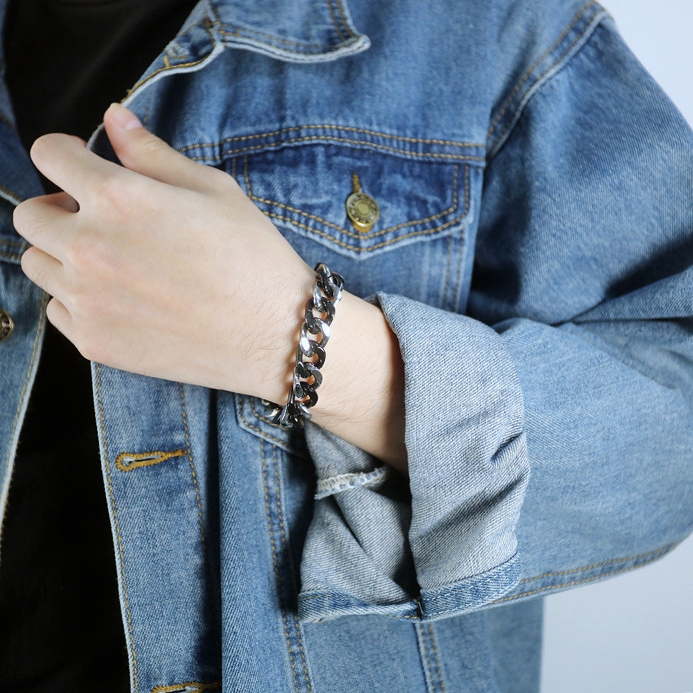 Dual-Tone Thick Snake Bone Chain Bracelet