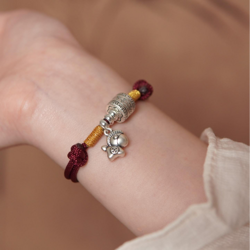 Handcrafted Red String Bracelet with Sterling Silver Horse