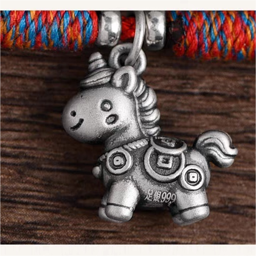 Handcrafted Red String Necklace with Sterling Silver Horse