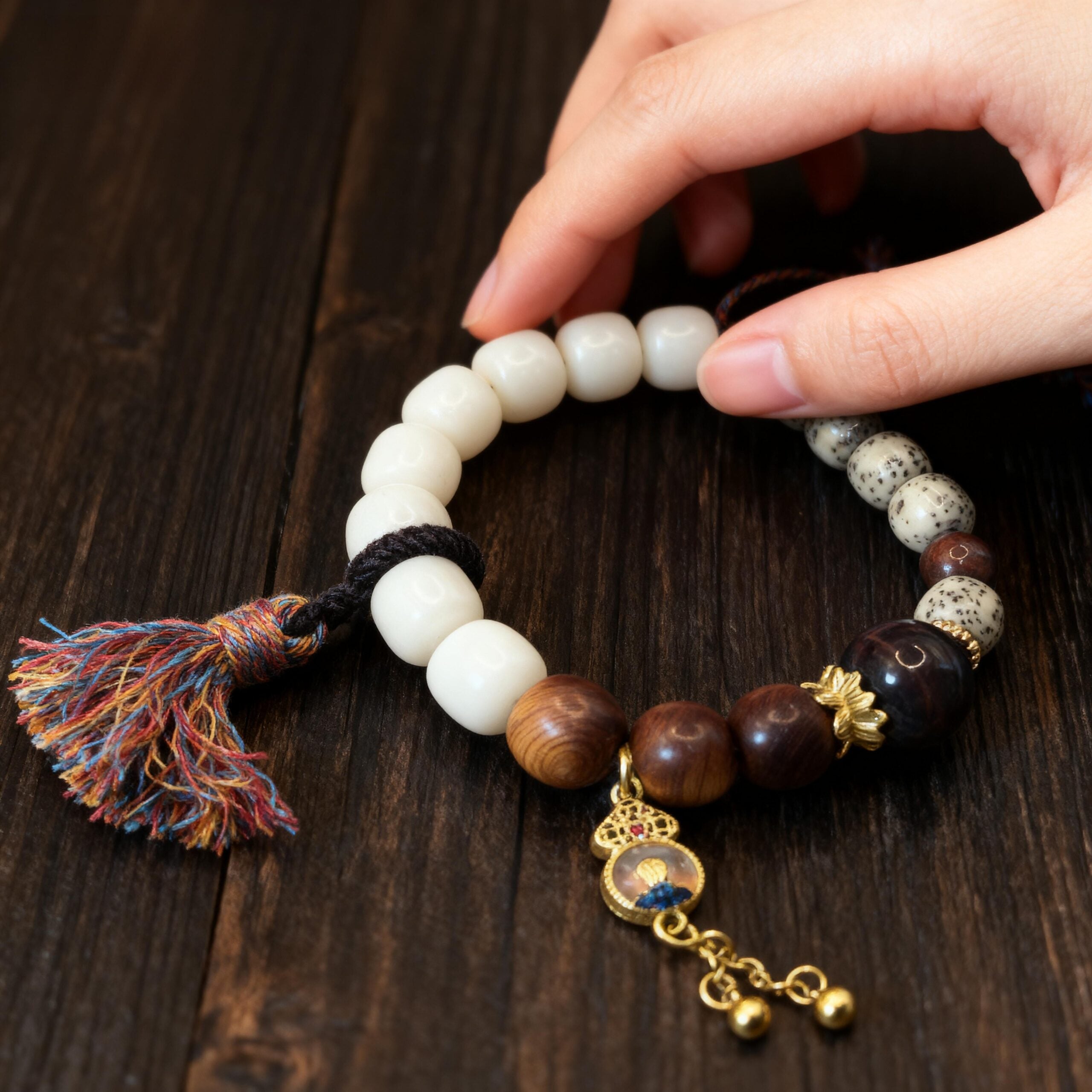 Handcrafted Seed & Stone Bracelet with Gourd Accent — Balance