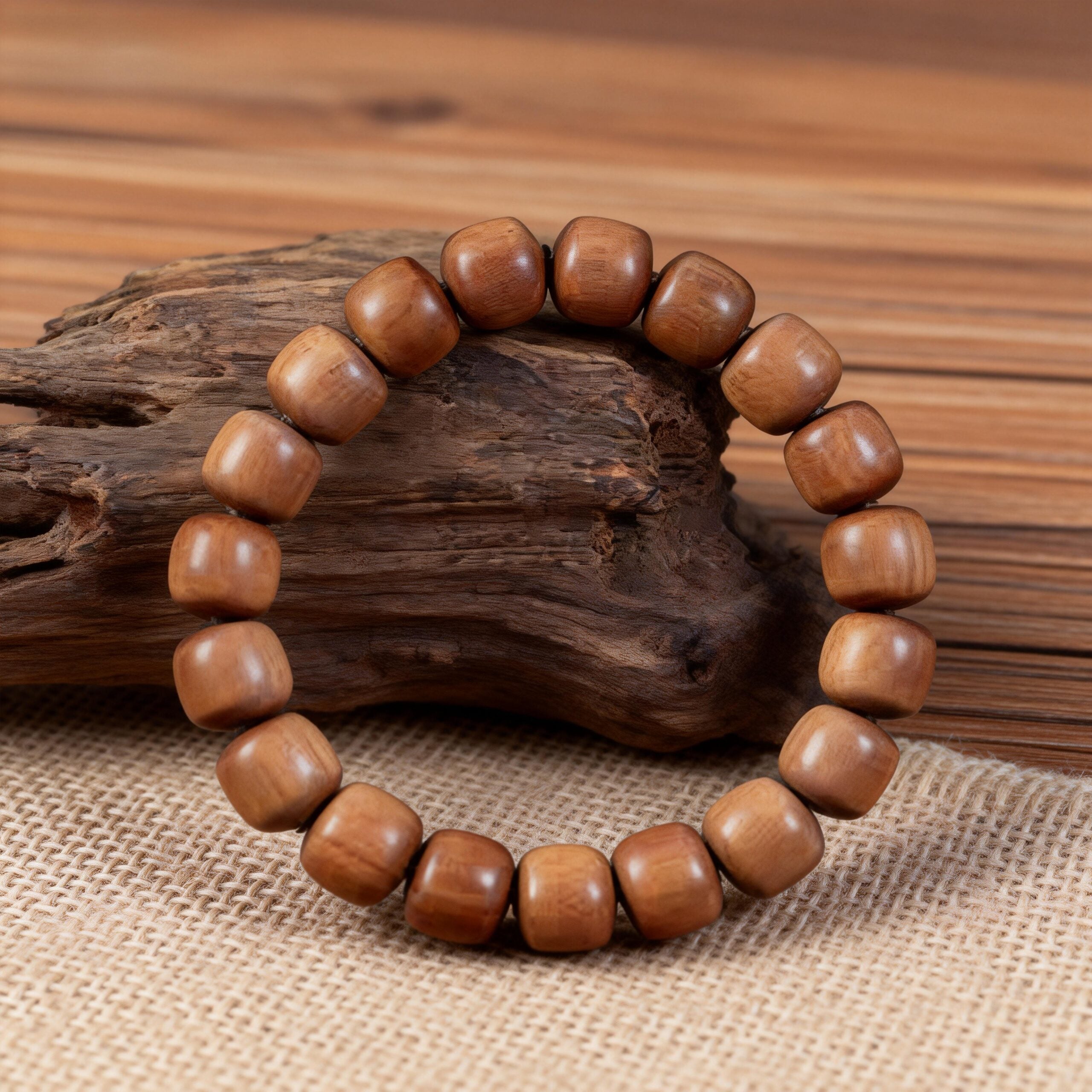 Mysore Sandalwood Barrel Bead Bracelet-Still · Deep Reserve