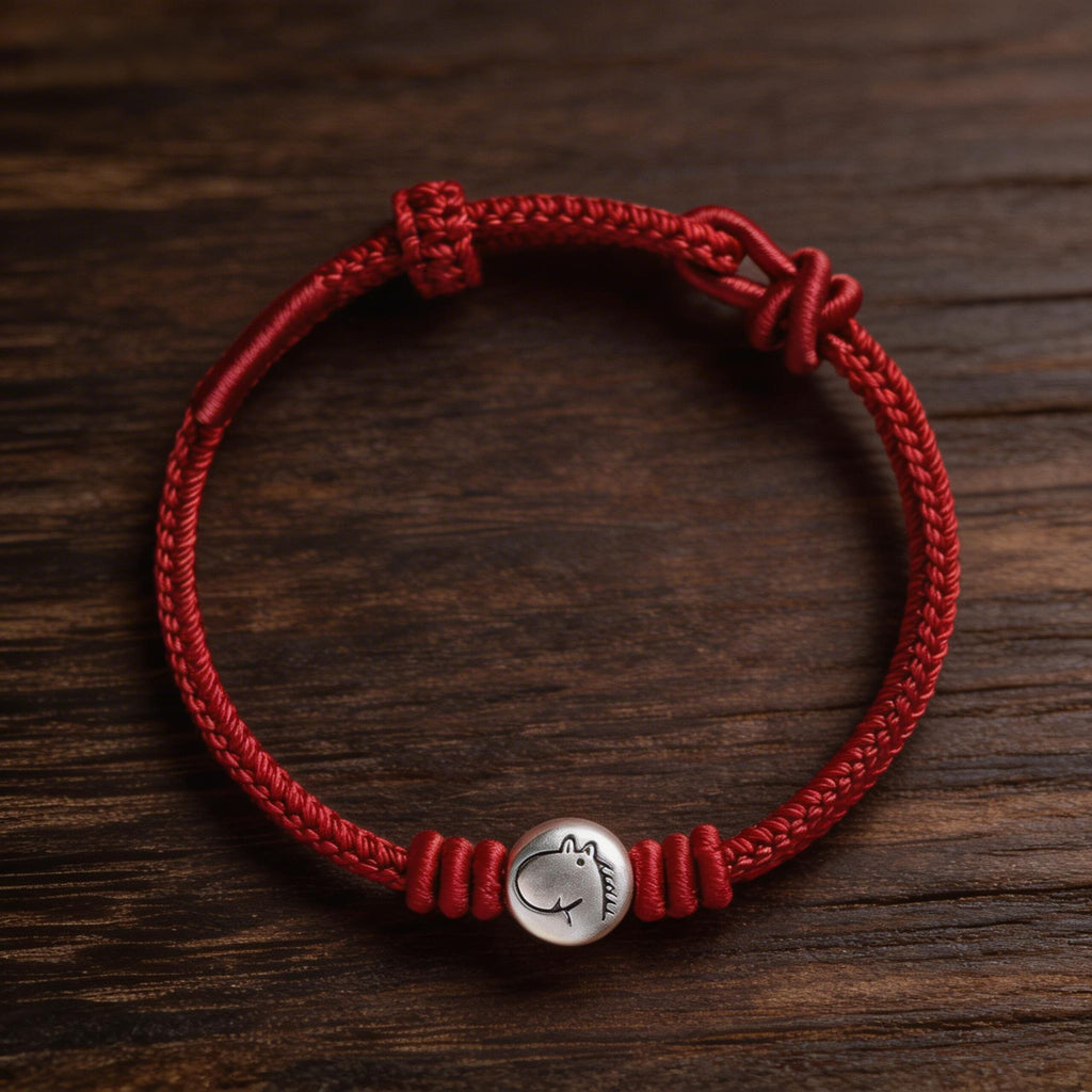 Handcrafted Minimalist Red String Bracelet with 999 Silver Horse