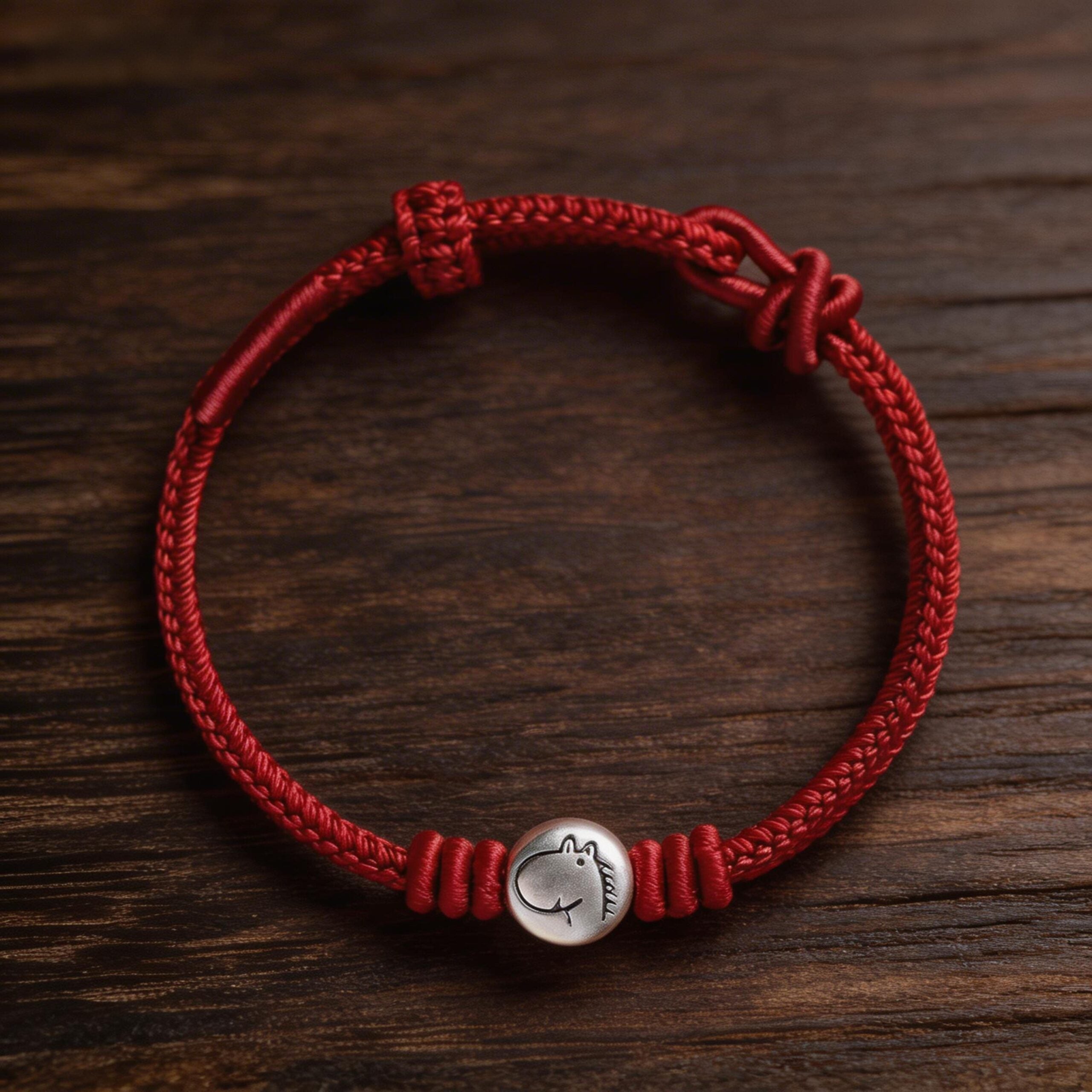 Handcrafted Minimalist Red String Bracelet with 999 Silver Horse