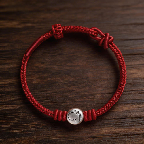 Handcrafted Minimalist Red String Bracelet with 999 Silver Horse