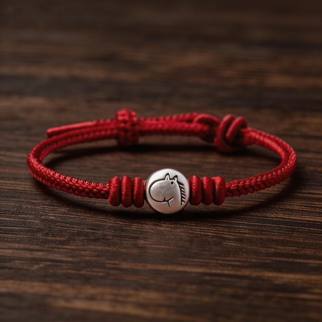 Handcrafted Minimalist Red String Bracelet with 999 Silver Horse