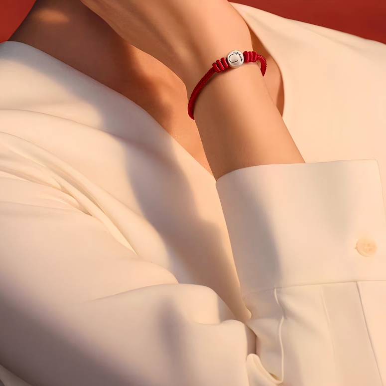 Handcrafted Minimalist Red String Bracelet with 999 Silver Horse