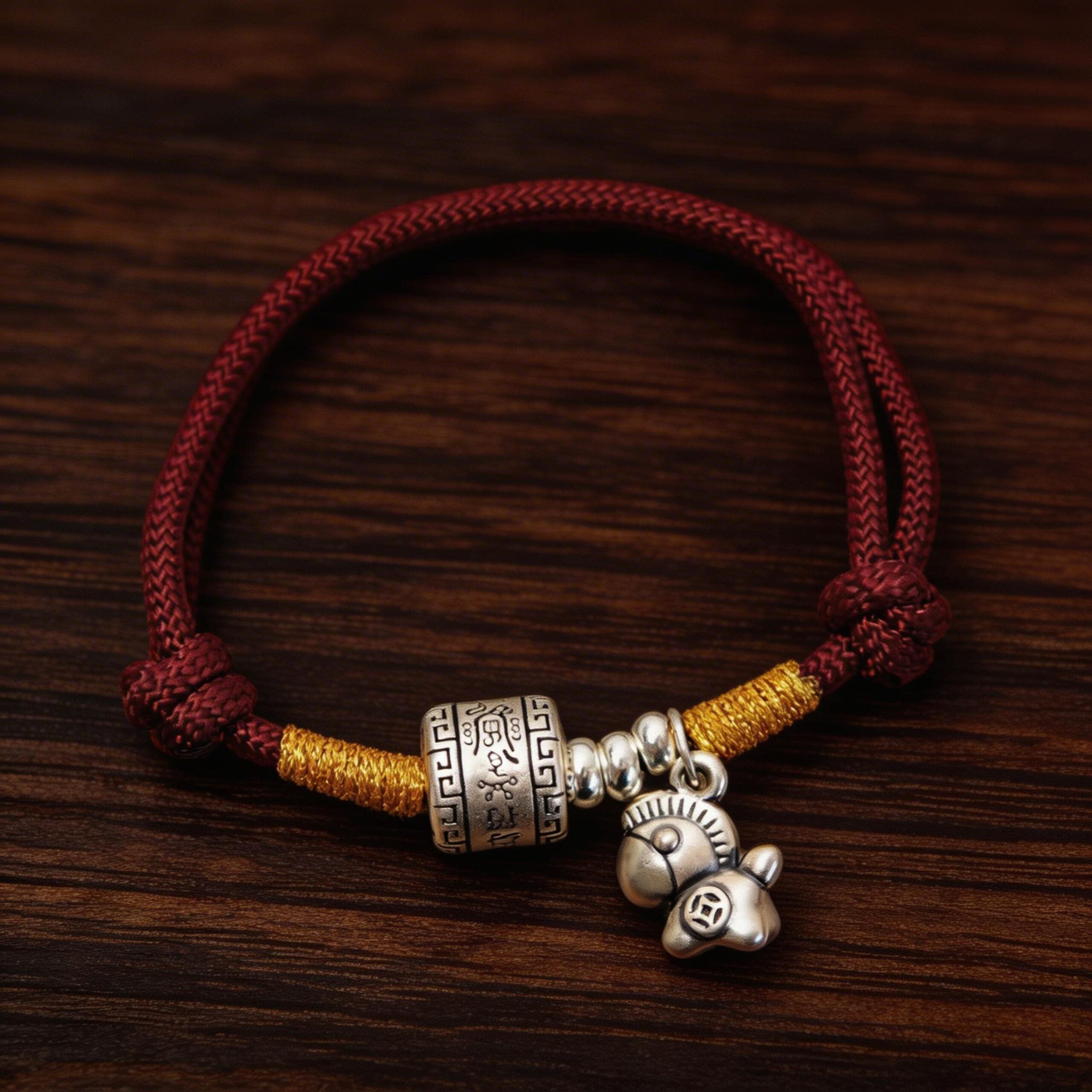 Handcrafted Red String Bracelet with Sterling Silver Horse