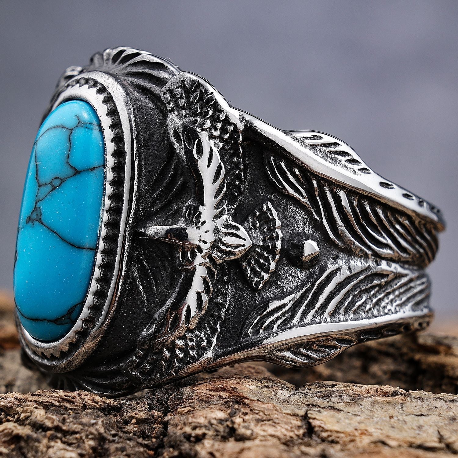 Eagle Turquoise Stainless Steel Ring