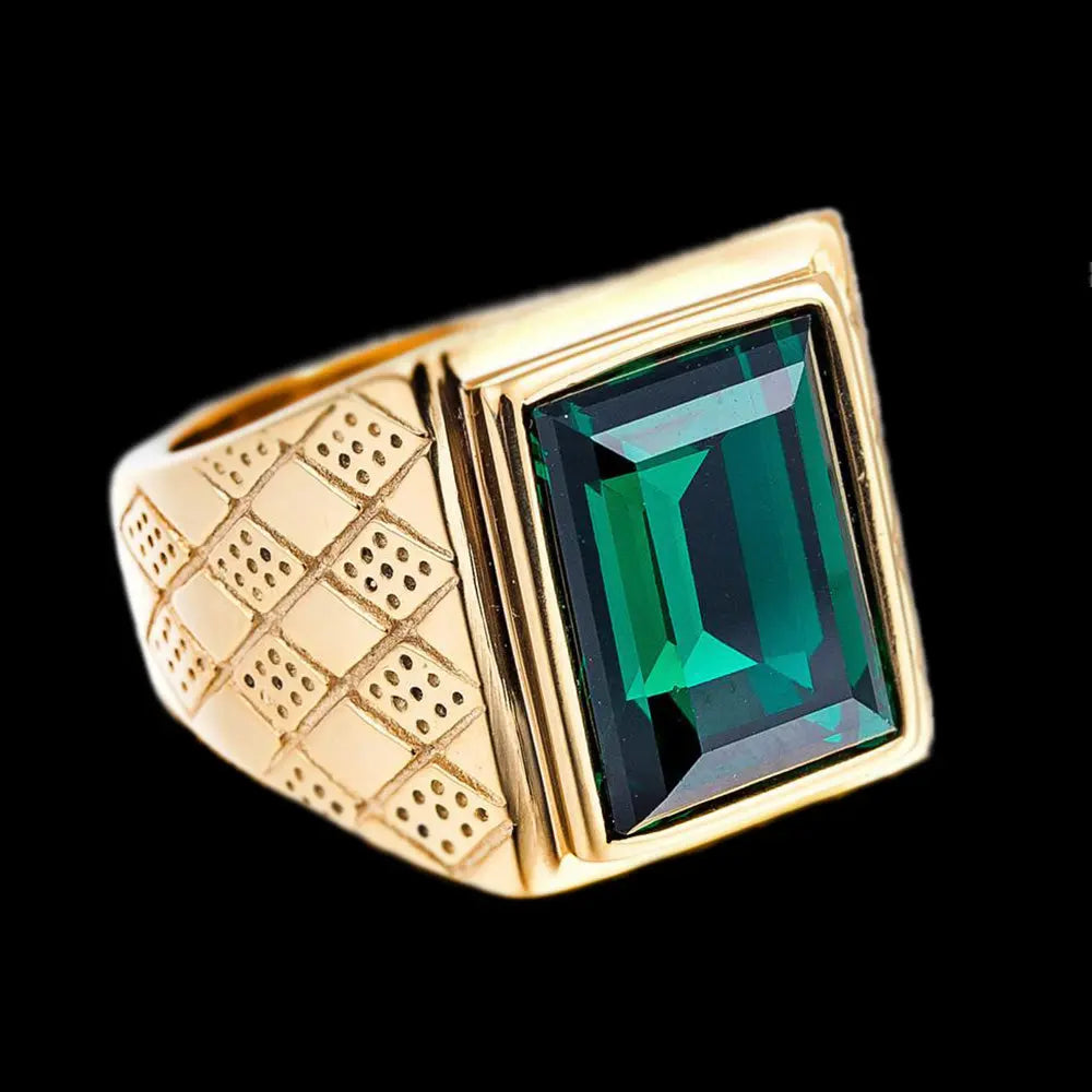 Emerald-Sapphire Retro Stainless Steel Ring
