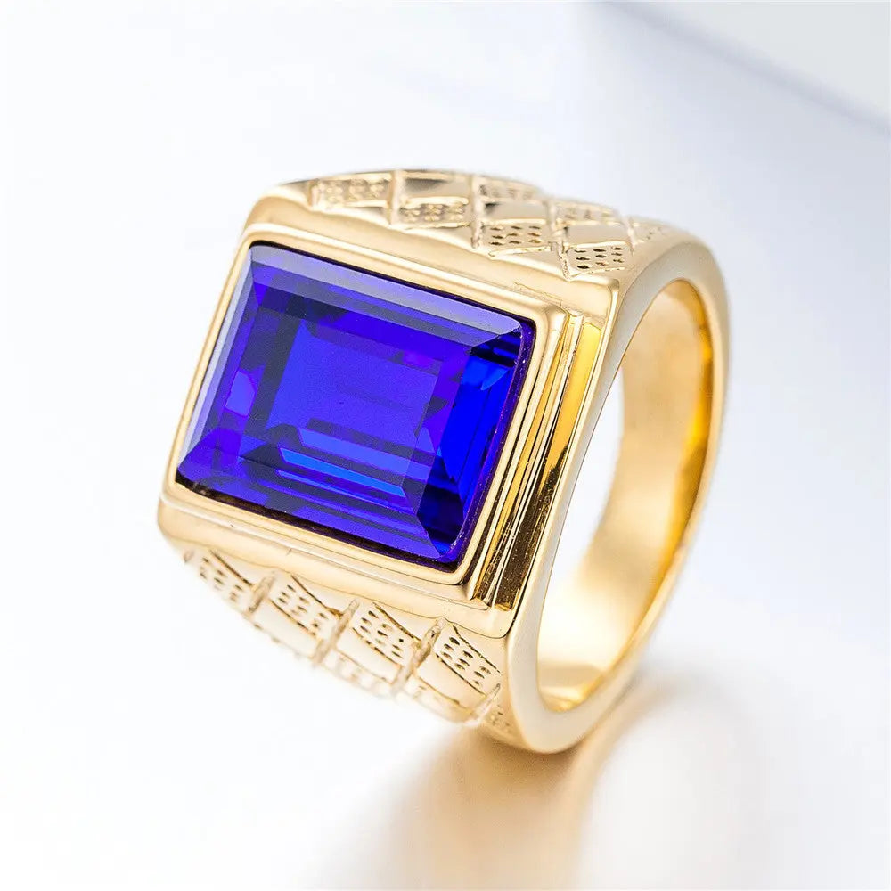 Emerald-Sapphire Retro Stainless Steel Ring
